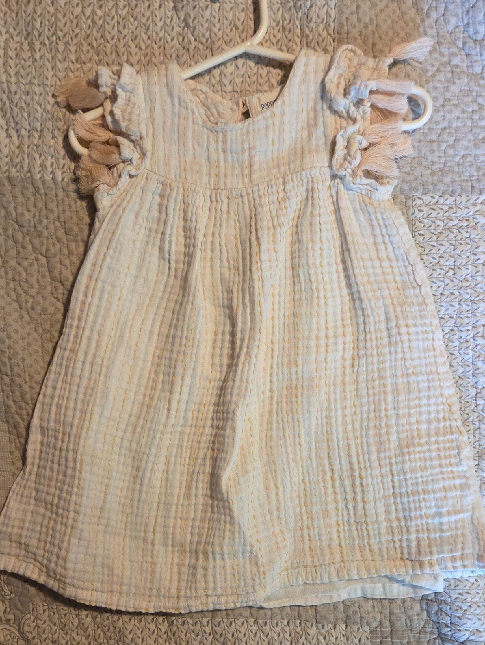 White  Tassel Sleeve Girls' Casual Dress